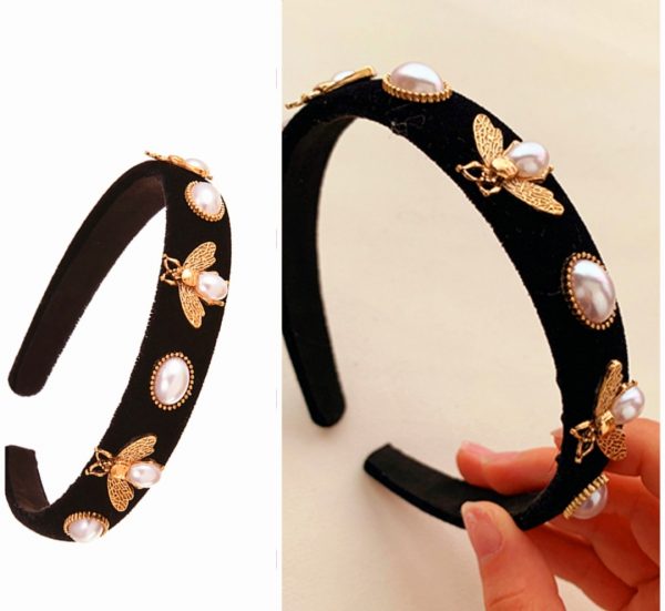 Diadema de abejas y perlas